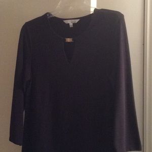 Ellen Tracy Black V Neck Tunic Top 3/4 sleeve